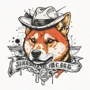 I want a picture of shiba inu dog with a sombrero hat and a slice of cheese infront which the dog is chasing. tattoo design idea