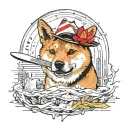 I want a picture of shiba inu dog with a sombrero hat and a slice of cheese infront which the dog is chasing. tattoo design idea