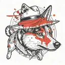 I want a picture of shiba inu dog with a sombrero hat and a slice of cheese infront which the dog is chasing. tattoo design idea