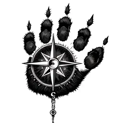 compass pointing south towards a tiger paw tattoo design idea