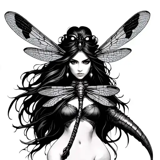 dragonfly warrior woman tattoo design idea