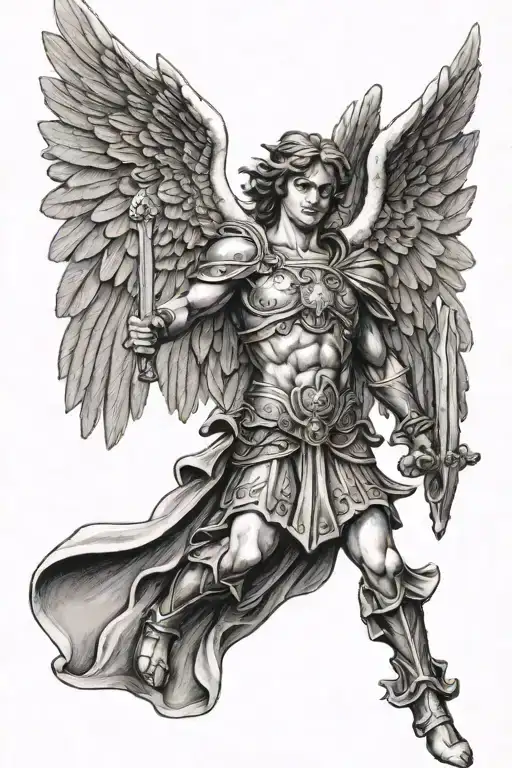 San Michael archangel with open wings spread wide tattoo design idea