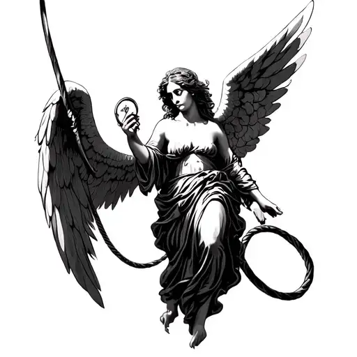 Beautiful angel design with a whip in hand. Now. Dad tattoo design idea