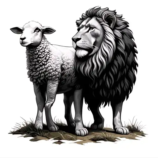 Christian lion guarding sheep tattoo design idea