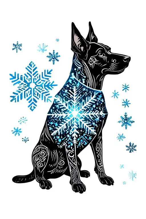 canis major constellation made of snowflakes inside a dog silhouette tattoo design idea