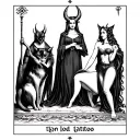 tarot card featuring capricorn, hekate, lilith, a cat and the devil tarot card tattoo design idea