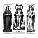 tarot card featuring capricorn, hekate, lilith, a cat and the devil tarot card tattoo design idea