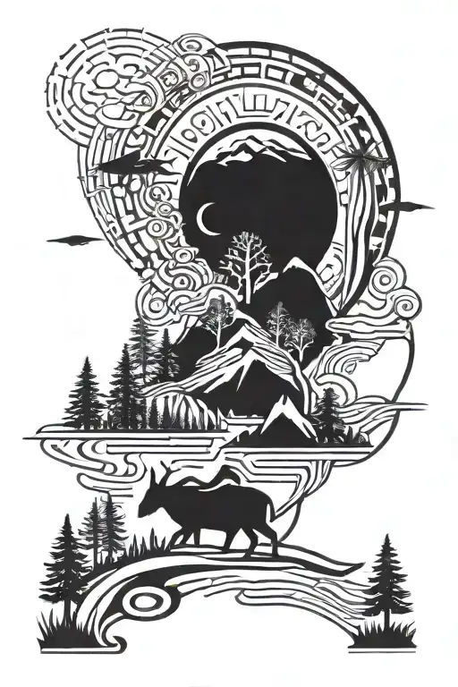 wilderness scene tattoo design idea