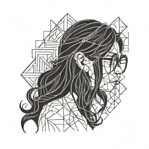 girl with long black hair and 00 gaged earrings and glasses reading book that covers face tattoo design idea