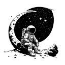astronaut sitting on the moon tattoo design idea