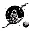 astronaut sitting on the moon tattoo design idea