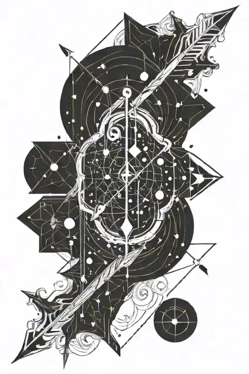 arrow and sagittarius astrological sign, bow, sagittarius constellation, astrological fire symbol, Jupiter glyph tattoo design idea