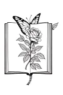 book with a rose and half a butterfly wing  tattoo design idea