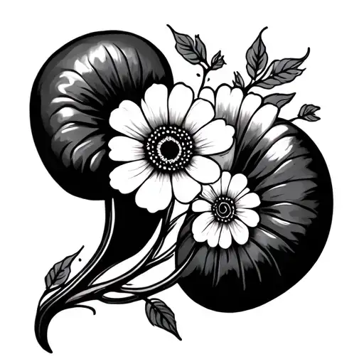 two kidneys made of flowers tattoo design idea
