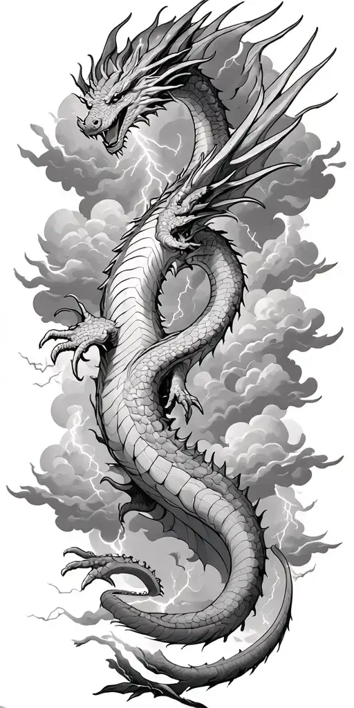 leviathan, virgo, typhoon, wings, clouds, dragon, fighting, midgar background, manlike body, storm, lightning tattoo design idea