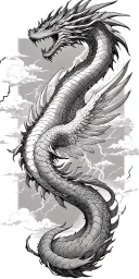 leviathan, virgo, typhoon, wings, clouds, dragon, fighting, midgar background, manlike body, storm, lightning tattoo design idea