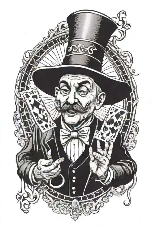 Old school magician performing tricks tattoo design idea