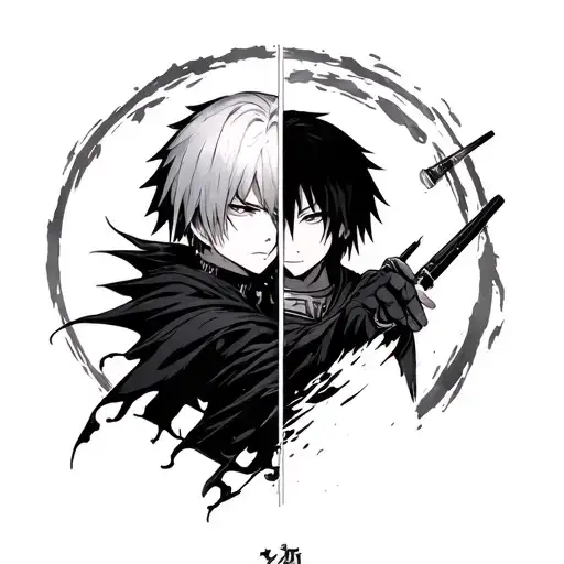 fusion between sauske uchiha and Ken kaneki into one character tattoo design idea