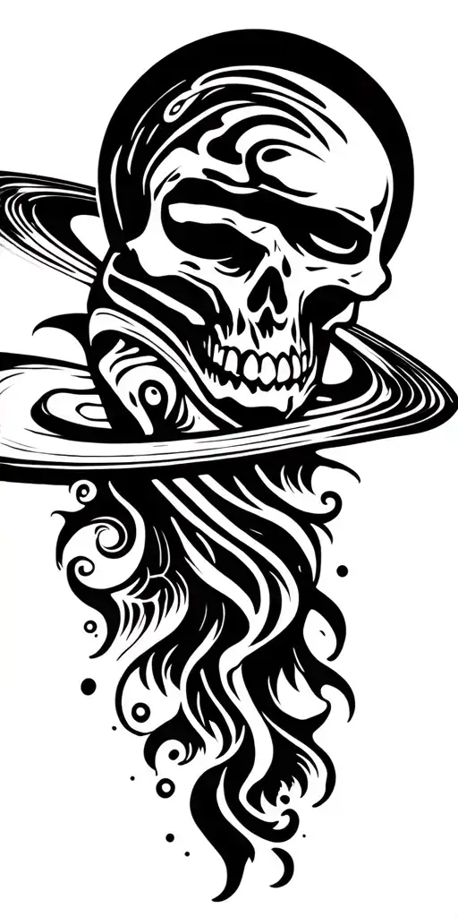 Skull with Shadows Design Maori Planet Saturn tattoo design idea