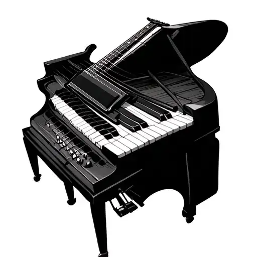 piano keys with guitar tattoo design idea