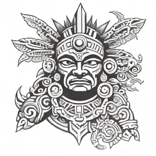 aztec god surrounded tattoo design idea