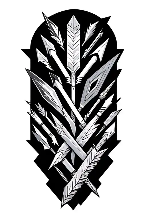 many arrows of different sizes, shapes, and textures, crisscrossing each other tattoo design idea