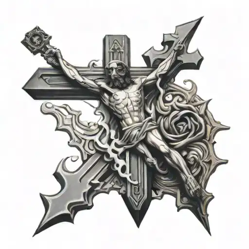 3d crucifixion nail tattoo design idea