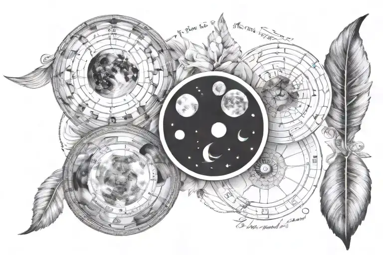 4 moon phases names and birth dates incorporated tattoo design idea
