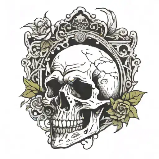 skull and graveyard scene tattoo design idea