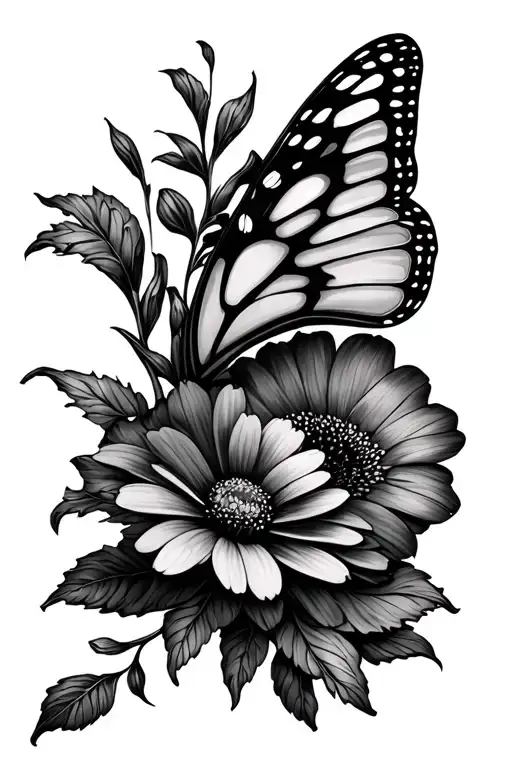 october flower half butterfly tattoo design idea