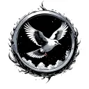 a bird flying through a ring floating in the sky  tattoo design idea