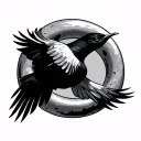a bird flying through a ring floating in the sky  tattoo design idea