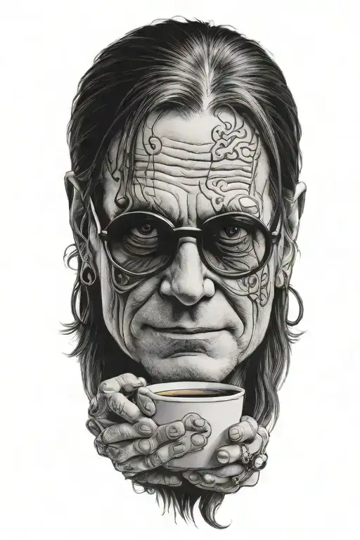 ozzy osbourne with glasses drinking coffee not scary tattoo design idea