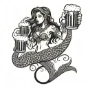 A tribal mermaid holding a beer mug, with hip hop symbols incorporated into the design tattoo design idea