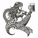A tribal mermaid holding a beer mug, with hip hop symbols incorporated into the design tattoo design idea