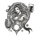 A tribal mermaid holding a beer mug, with hip hop symbols incorporated into the design tattoo design idea
