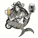 A tribal mermaid holding a beer mug, with hip hop symbols incorporated into the design tattoo design idea