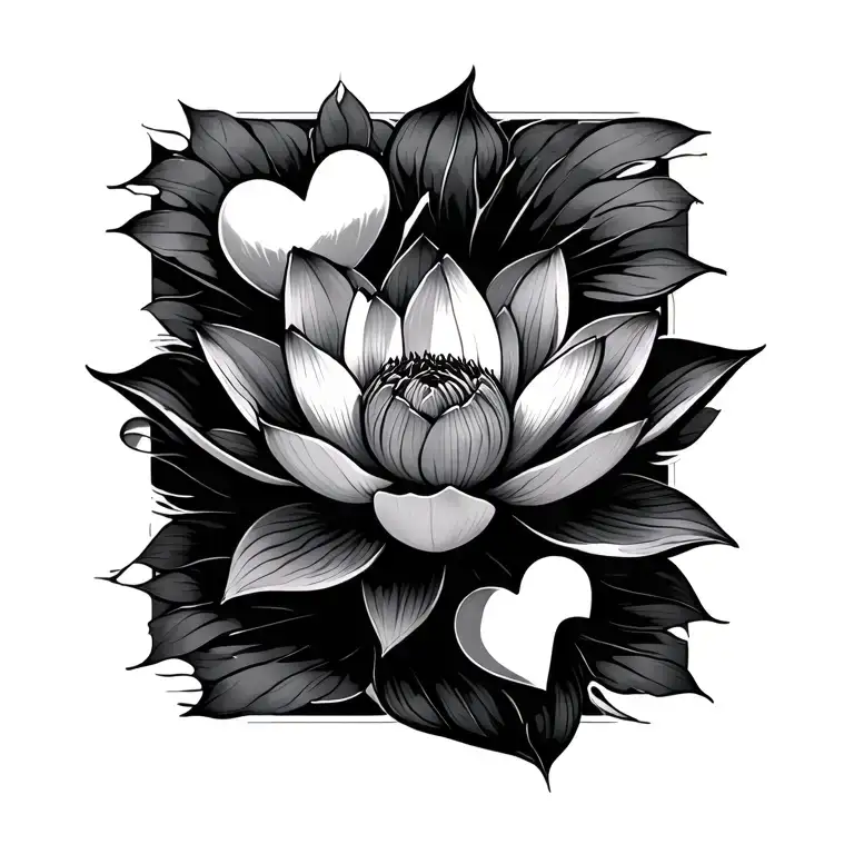 lotus flower with 3 hearts tattoo design idea