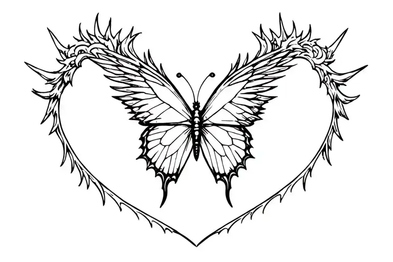 spiky angel wings tramp stamp tattoo featuring a butterfly  tattoo design idea