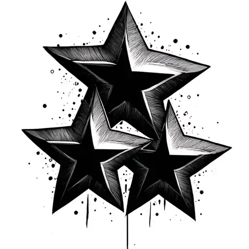 a tattoo of 3 stars clustered together. Black and grey fine line design. keep the stars minimalistic tattoo design idea
