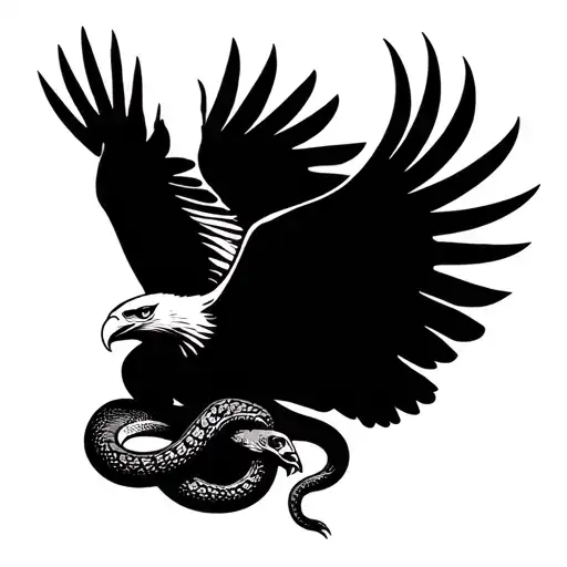 eagle flying over cactus with snake tattoo design idea