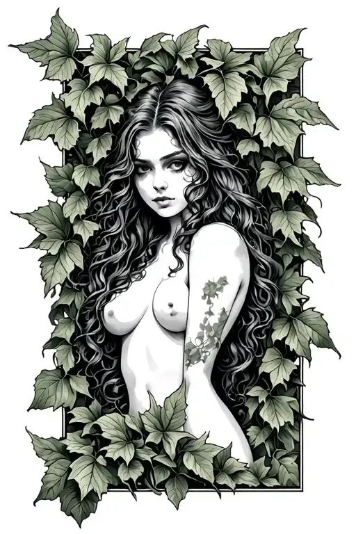 poison ivy vine woodcut style tattoo design idea