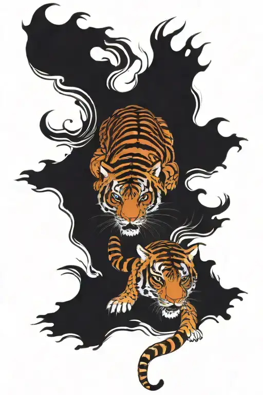 water tiger surrounded tattoo design idea