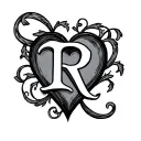 initials attached in heart -shaped r v tattoo design idea