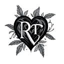 initials attached in heart -shaped r v tattoo design idea