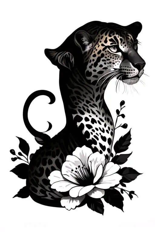 leopard and flowers tattoo design idea