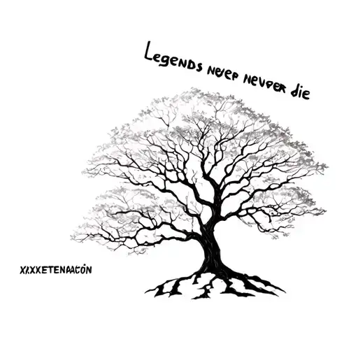 the xxxtentacion tree with 999 underneath and on the side it says legends never die tattoo design idea