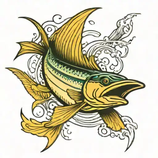 a sailfish swiming above a mahi mahi which face opposite directions tattoo design idea