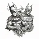 batman and joker fine line tattoo design idea