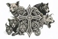 4 animals around a cross tattoo design idea